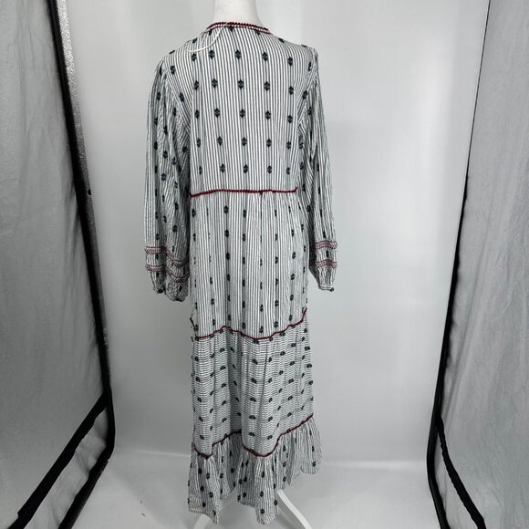 Zara Striped Embroidered Maxi Dress Size Large - Picture 8 of 11